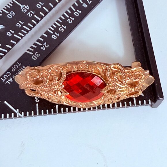 Butterfly Hair Barrette Clip VTG Ornate Red Faceted Faux Gemstone Updo Accessory - Picture 9 of 10